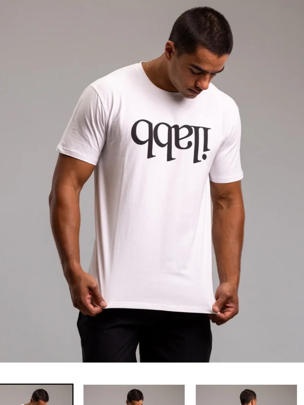 Cream Short-Sleeve Tee with Black Script Graphic